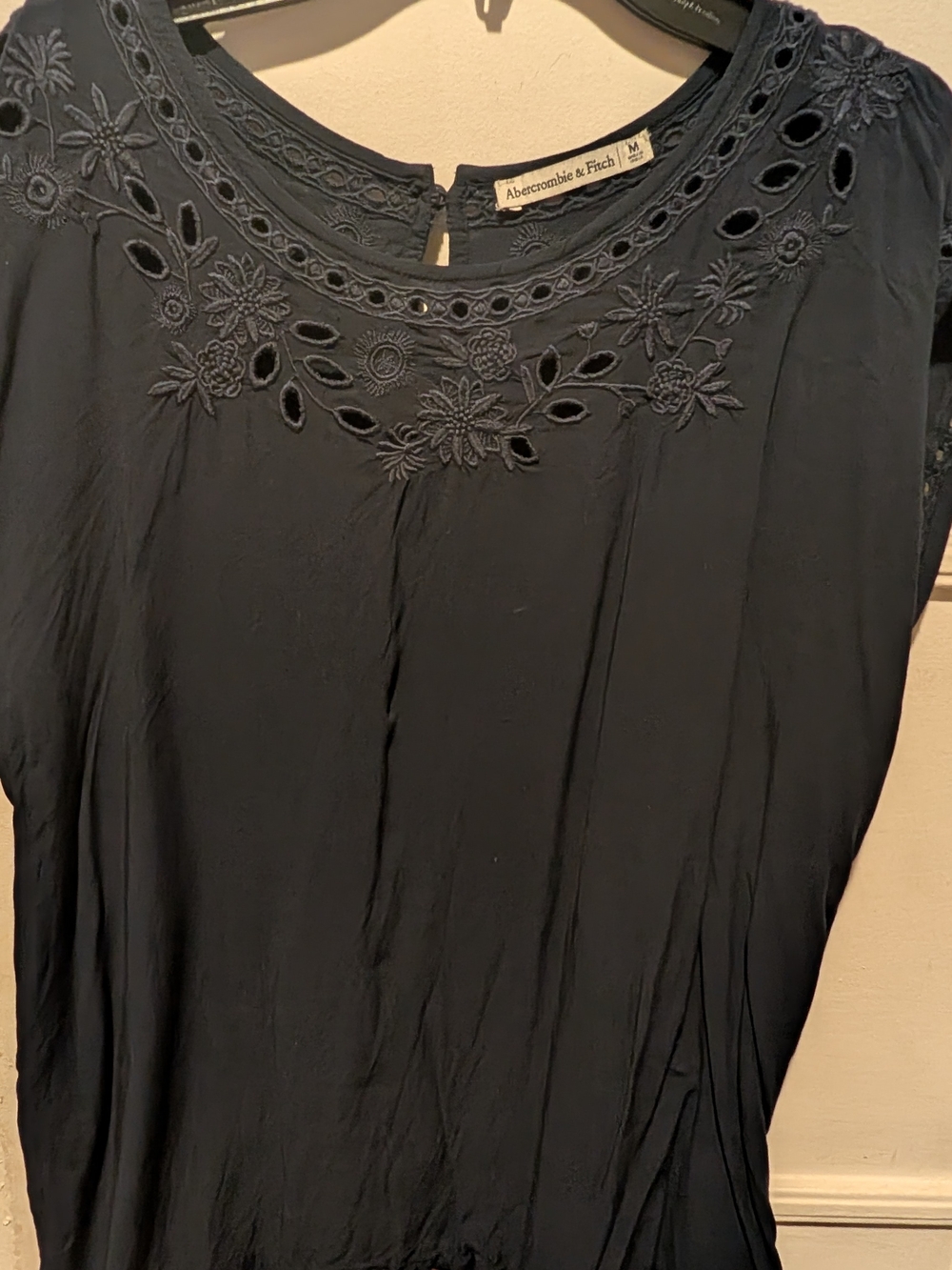 Abercrombie & Fitch Dark Navy Floral Cutout Scoop Neck Blouse